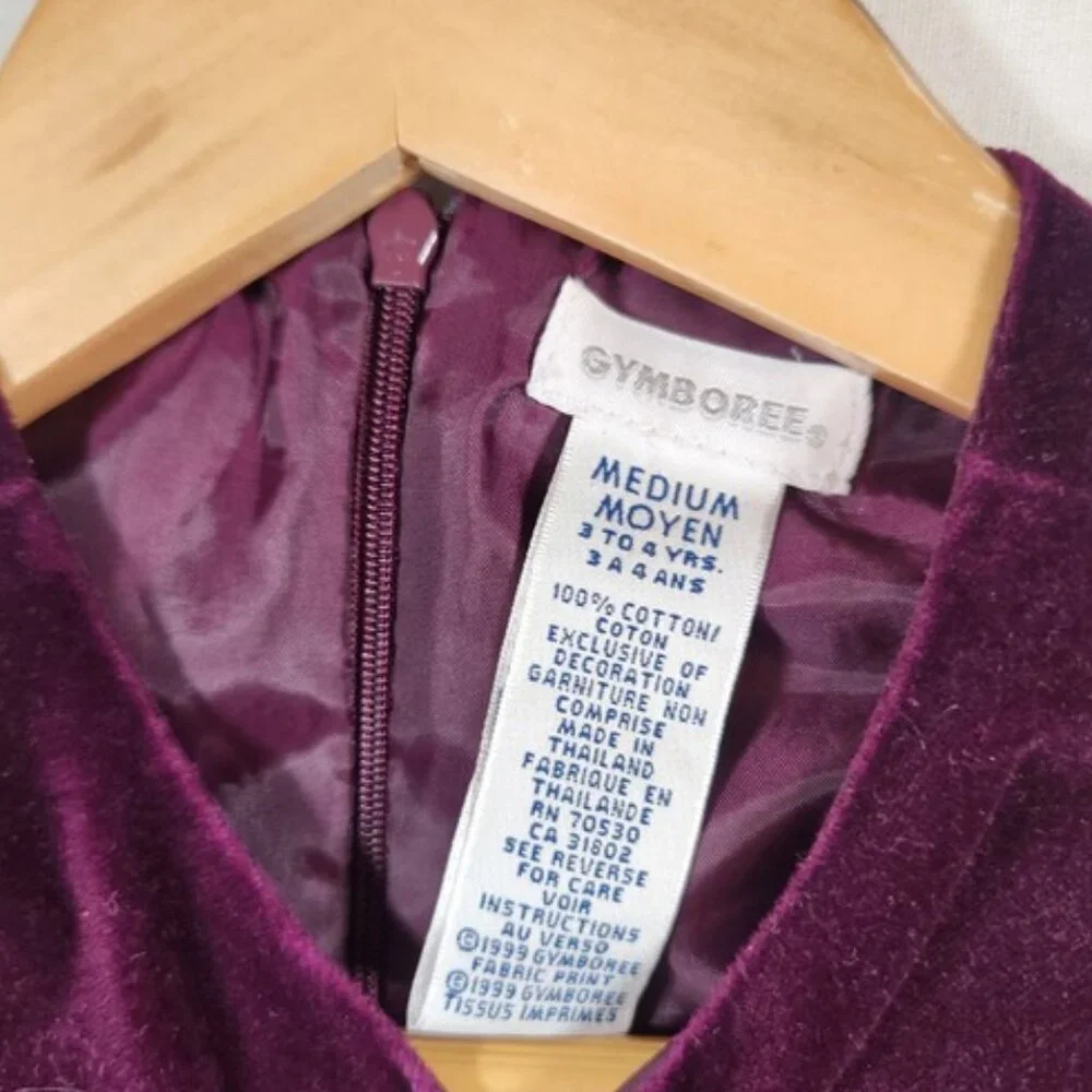 Vintage Gymboree‎ Girls Purple Velvet Rosette Dress 100% Cotton Size 3-4 Years